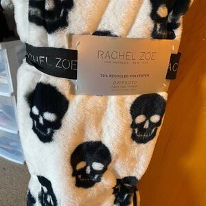 Rachel Zoe Black and White Skull Faux Fur Throw
